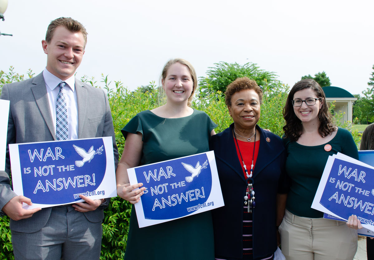 Quakers and friends with Rep. Barbara Lee, author of the amendment to repeal the 2001 AUMF.