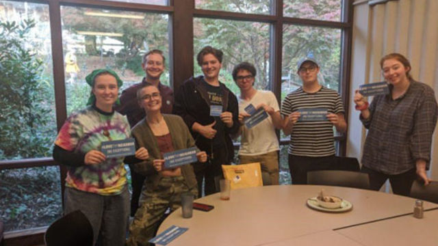 Bobby Trice visits with students from Warren Wilson College in North Carolina