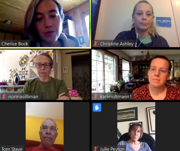 Friends from Sierra Cascades Meeting participate virtually in the priorities process.