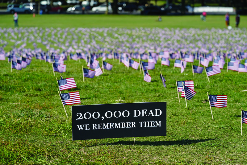 20,000 flags were set up at the COVID–19 Memorial Project’s Interfaith Memorial.