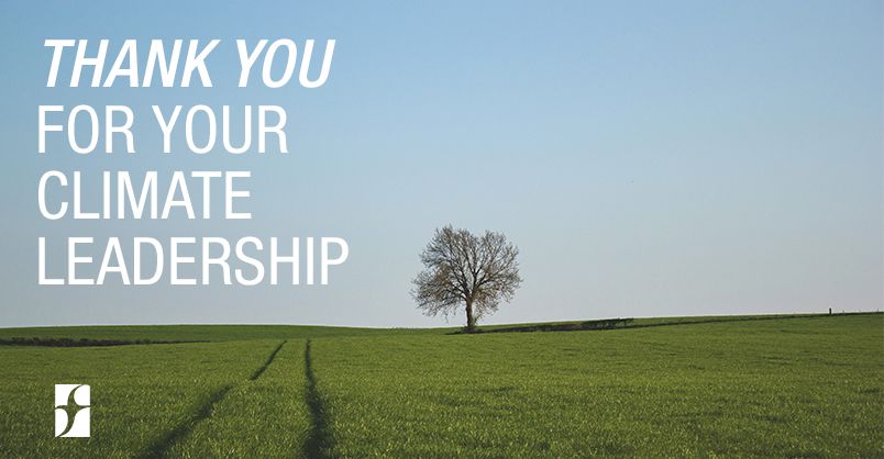 Thank you for climate leadership with tree and blue sky.